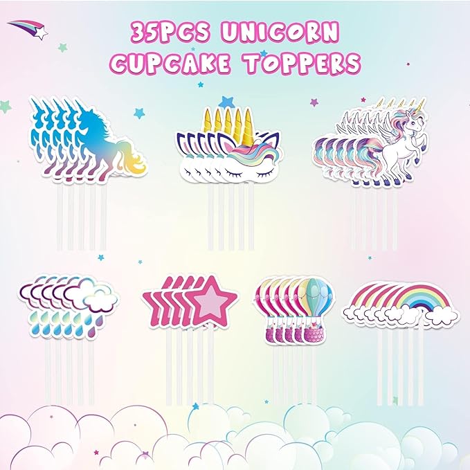 WERNNSAI 35 PCS Unicorn Cupcake Toppers - Rainbow Unicorn Birthday Party Cake Decorations for Girls Kids Unicorn Cake Topper Cake Tropper Unicorn Cake Decors Baby Shower Birthday Party Supplies