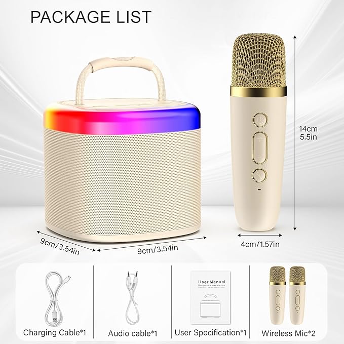 Mini Karaoke Machine, Portable Bluetooth Speaker with Microphone for Kids Singing Home Party, Christmas Halloween Kids Birthday Gifts, Music Toys for Girls Boys 3-12+ Years Old