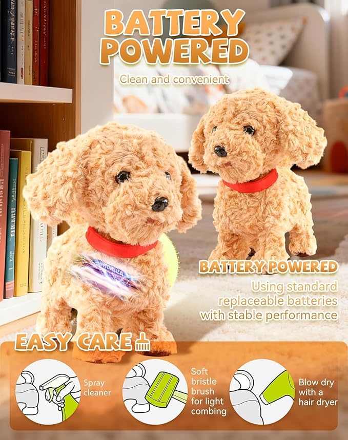 2026 Wuffy Robot Dog, Robotic Puppy Dog Realistic with Touch Sensing, Voice Mimic, Lifelike Sounds, Tongue & Licking Motion, Leash Remote for Kids, Battery Powered (Khaki)