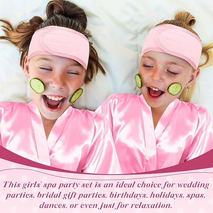 24 Pcs Kids Spa Party Supplies Includes 6 Spa Party Robes 6 Basins 6 Makeup Headband 6 Towels for Sleepover Bath (Pink)