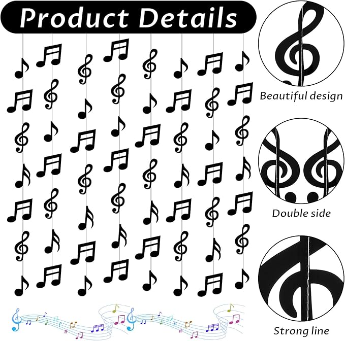 8PCS Music Notes Party Decorations, Black Musical Note Hanging Swirl, Music Theme Party Supplies, Musical Notes Garland for Concerts, Music-Theme Parties, Birthdays, Weddings and Baby Showers
