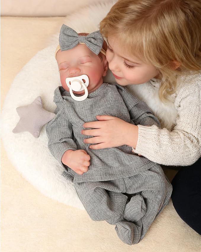 Realistic Reborn Baby Dolls Girl 17-Inch Soft Vinyl Lifelike Real Life Baby Dolls Babe Reborn Accessories for 3+ Years Old (Gray)