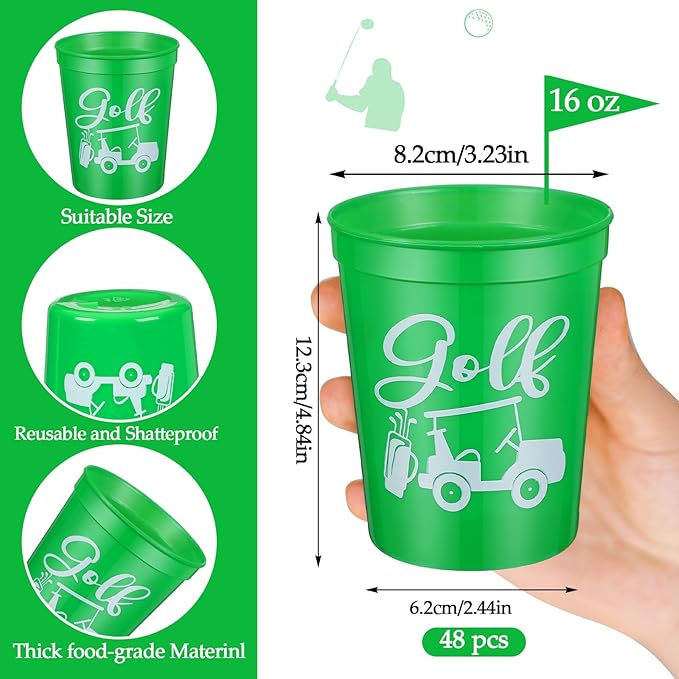 Norme 48 Pcs Golf Party Plastic Cups Bulk Golf Themed Reusable Drink Cups 16 oz Golf Ball Cart Design for Supply Favors Housewarming Decorations Events Family Dinner
