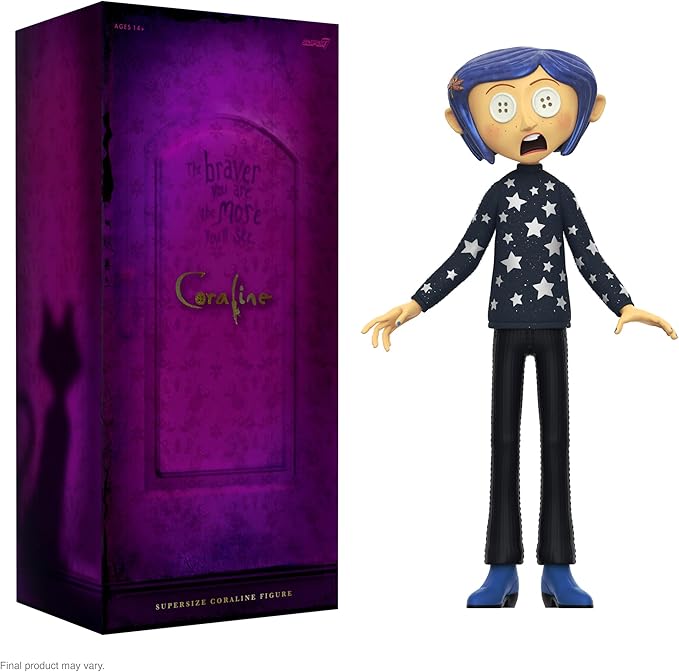 Super7 Supersize Coraline (Button Eyes) - 16" Coraline Action Figure with Fabric Clothing Classic Movie Collectibles and Retro Toys