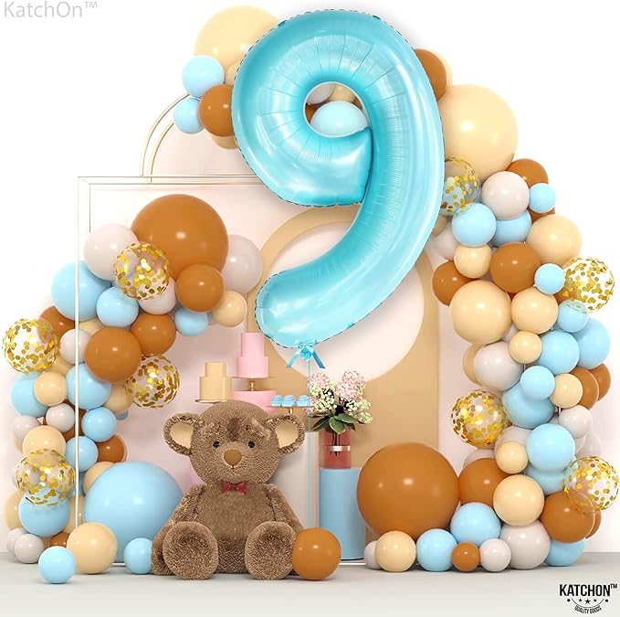 KatchOn, Giant Light Blue Number 9 Balloon - 40 Inch | Foil 9 Birthday Balloon for 9th Birthday Decorations | 9th Anniversary Decoration | Green Party Decoration
