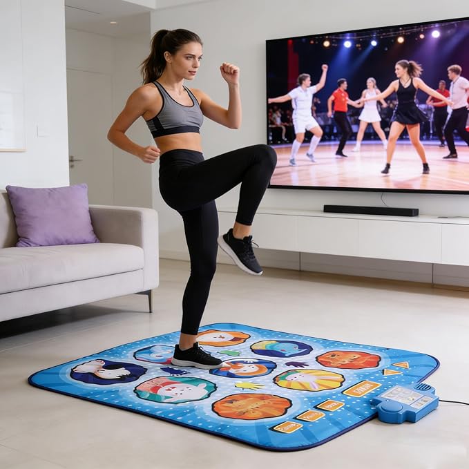 Dance Mat, 9 Key Wireless Electronic Dance Pad Anti Slip Interactive Music Game Toys Pad Battery Powered for Girls and Boys (Blue)