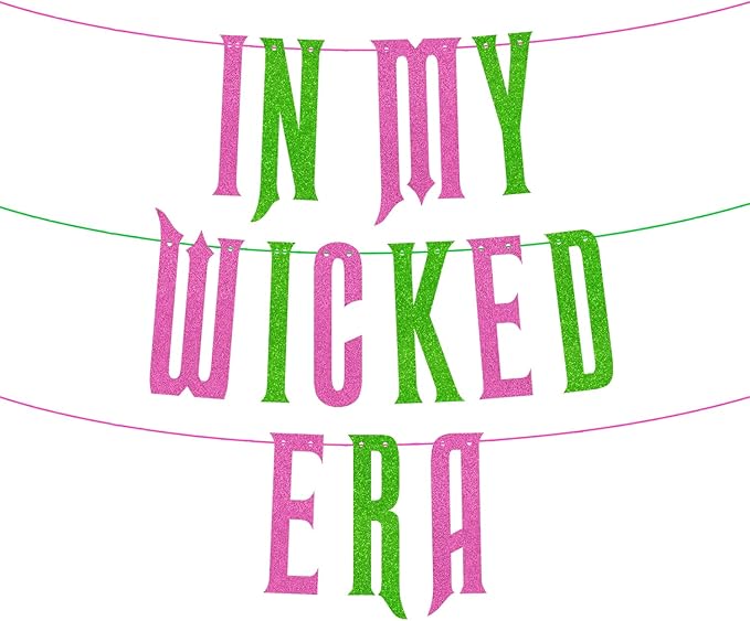 Wicked Birthday Party Decorations, Glitter Pink & Green Witches Birthday Banner, Girls Good Witch Bad Witch Bachelorette Party You're Gonna Be Popular Magical Emerald Movie Theme Party Banner Supplies