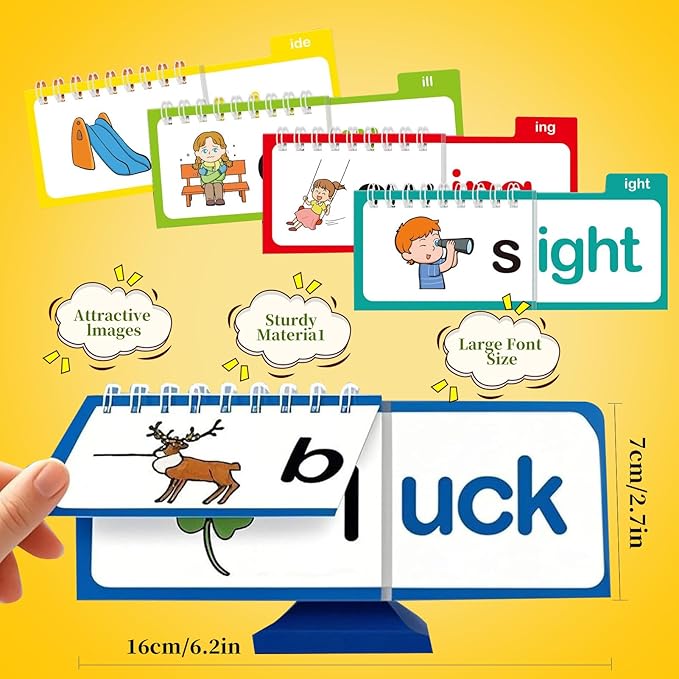 30 Read Word Families Learn to Read Flash Cards Set, Phonics and Sight Words with Activity Book, Read and Rhyme Flip Activity Book,ABC Vocabulary Flashcards Reading Games