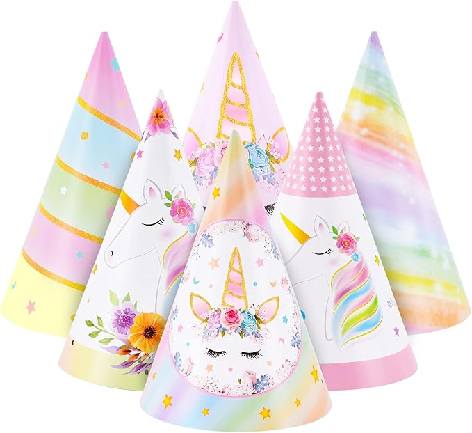 WERNNSAI Birthday Party Hats - 12 Pcs Birthday Party Supplies Cone Hat Headbands Colorful Paper Party Hats for Kids