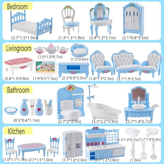 35 Pcs Dollhouse Furniture Accessories Set Mini House Furniture Small Dollhouse Miniature Furniture Play House Accessories 1:12 Tiny Kitchen Bedroom LivingRoom Bathroom Boy Girl Toddler3Y+