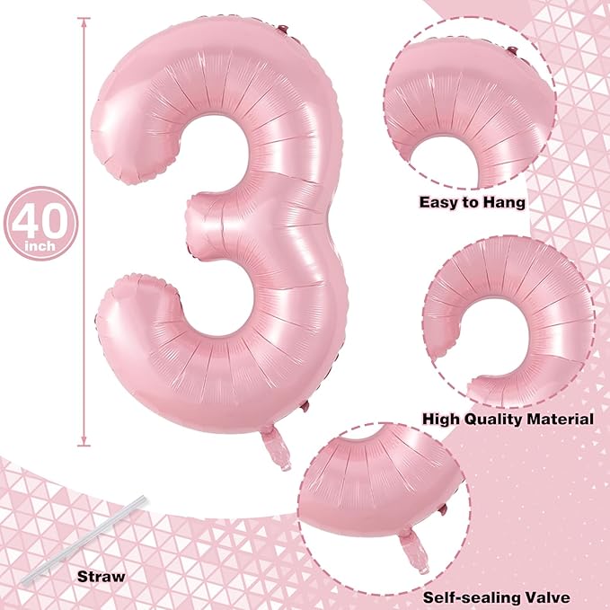 Big 13th Birthday Balloons, 40 Inch Pastel Pink Number 1 & 3 Helium Foil Balloons for 13 Year Old Birthday Decor, Self Inflating Mylar 31st Birthday Balloons for Girls Anniversary Party Decorations