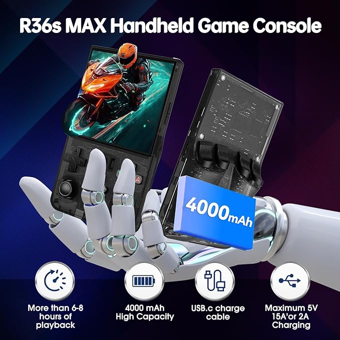 R36MAX Retro Handheld Game Console, 4.0" IPS Screen Retro Gaming Console, 128GB TF Card, 30+ Mainstream Emulators, 22,000+ Classic Games, Open Source Linux System, 4000mah Battery – Black