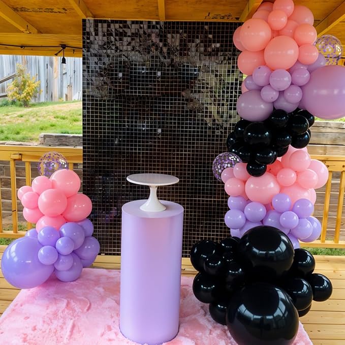 Purple Pink Black Balloons, 12 Inch Pink Black Macaron Dark Metallic Purple Confetti Balloons for Girls Women Wedding Bridal Shower Baby Shower Birthday Party Decorations