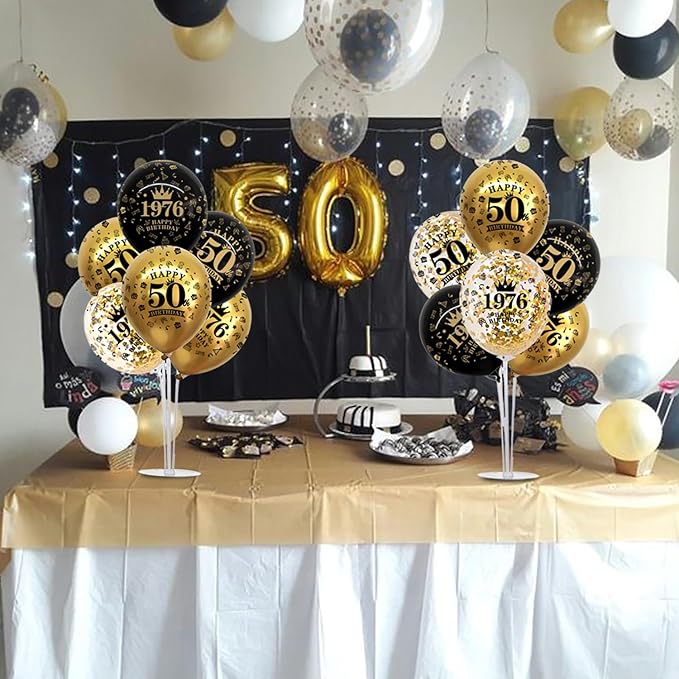 TONIFUL 4 Set 50th Birthday Decorations 1976 Balloon Centerpiece for Table,Black Gold Balloon Stand Kit,Perfect for celebrating born in 1976,Cheers to 50 Years Birthday for Men and Women