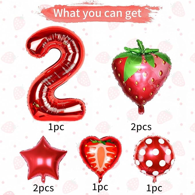 Berry 2nd Birthday Party Supplies,Berry 2nd Birthday Balloon for Strawberry 2nd Birthday Decorations Strawberry Foil Balloons Birthday Party Decorations for Girls