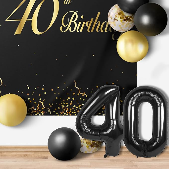 Happy 40th Birthday Balloons Black Set Decor - Cheers to 40 Years Old Party Theme Garland Banner Backdrop Decorations For Women and Men Supplies