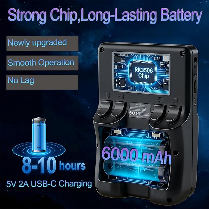 RegiisJoy R60 MAX 40000 in 1 Handheld Game Console, 5.5 Inch IPS Screen Retro Gaming Consoles Main Emulators, Portable Mini Pocket Arcade 6000mAh Battery,128G TF Card,RGB Joysticks Black