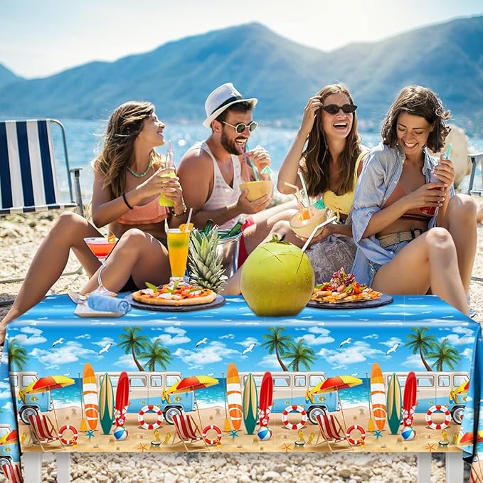 HAKOTI 3Pcs Summer Beach Tablecloths - Beach Theme Table Covers Hawaiian Birthday Theme Table Decoration for Summer Pool Surf Party Decorations