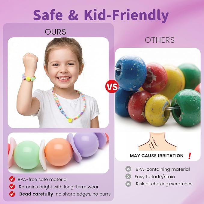 BigOtters 3 Sets Toddler Necklace Bracelet, Kids Jewelry for Girls Friendship Bracelets Costume Dress up Jewelry Princess Cosplay Accessories Little Girl Party Favors Classroom Exchanging Gifts
