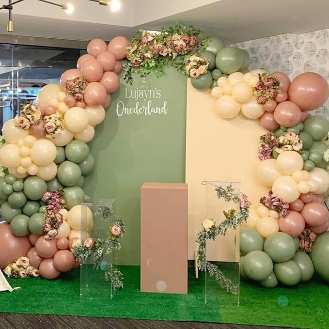 Pink and Green Birthday Decorations,Sage Green Retro Pink Balloons Decor Happy Birthday Banner Star Heart Foil Balloon Cake Topper Party Supplies for Women Girl Boys Baby Shower
