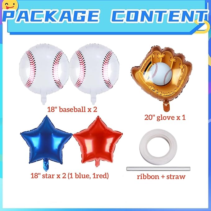 Baseball Balloons Baseball Party Decoration | Baseball Sports Theme Birthday Party Supplies Favors 20Inch Foil Mylar Navy Blue Red White Sports Balloon Arch Kits