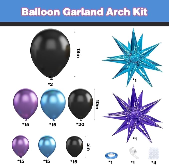 Black Purple Blue Balloon Arch Kit, Metallic Purple Blue Balloons Garland Kit with Star Balloons for Kids Video Game Party Decoration Baby Shower Engagement Party Supplies