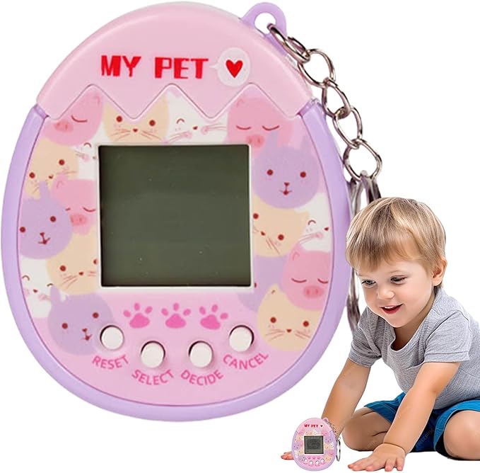 90s Toys Nostalgia, Game Machine with Keychain, Circular Design Compressive and Anti Drop Technology Equipped Multiple Game Modes, Digital Pet for Children Adult (Pink)