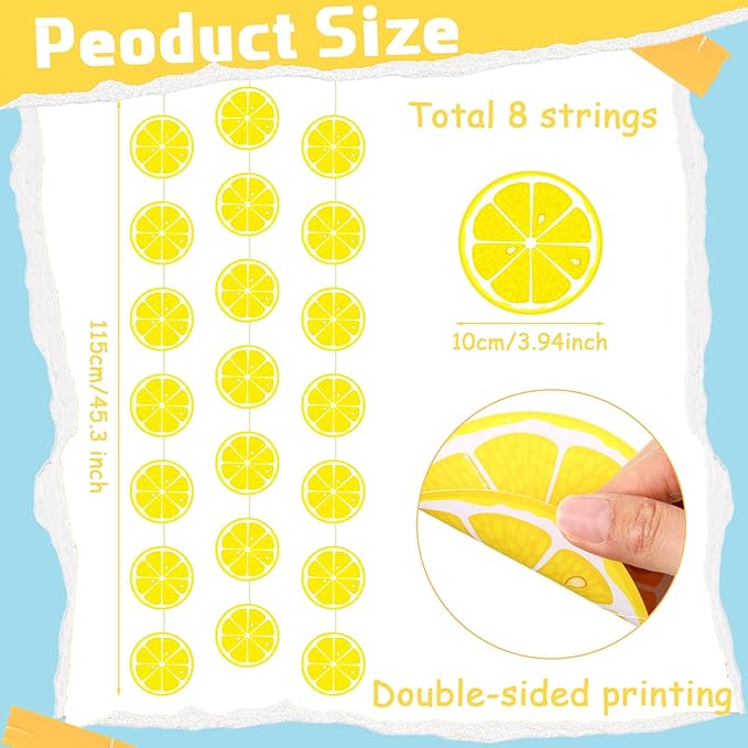 Duraaamo 8 Packs Lemon Party Banner Decorations Lemon Paper Garland Summer Paper Hanging Cutouts Summer Fruit Theme Banners for Wedding Birthday Baby Shower Party Supplies Decoration