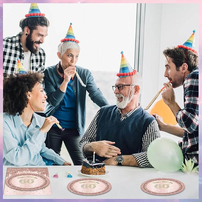 40 PCS 60th Birthday Decorations for Women Rose Gold Party Supplies Include 60th Birthday Plates and Napkins Rose Gold 1966 Birthday Decorations Disposable Tableware Set for Girl Ladies Women