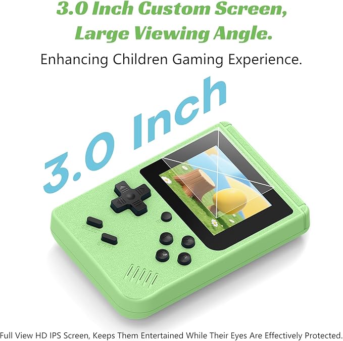 Retro Handheld Games Console, Built-in 400 Video Games,Portable Video Gaming Player with 3.0 Inch IPS Screen and Rechargeable Battery (Green)