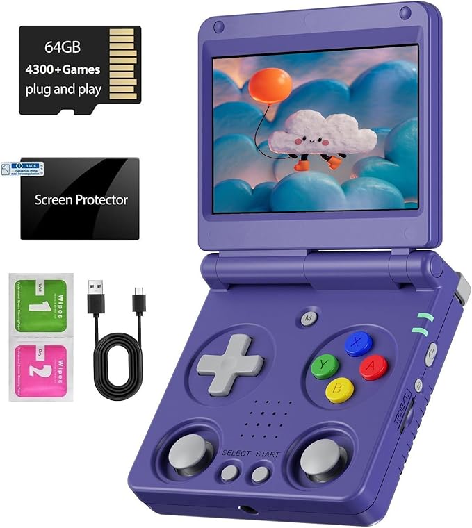 Anbernic RG34XXSP Foldable Retro Handheld Game Console , 3.4 Inch IPS Screen Linux System Built-in 64G TF Card 5000+ Games Handheld Emulator Support 5G WiFi Bluetooth TV Output(Indigo)