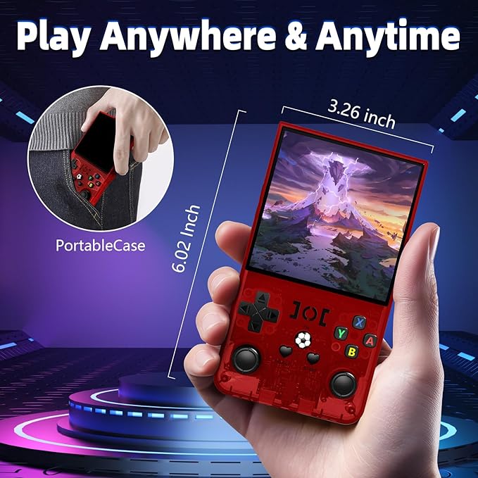 R36MAX Retro Handheld Game Console, 4.0 Inch IPS Screen Retro Gaming Console,Linux System, 4000mAh Battery Portable Pocket Mini Arcade, Built-in 128G (Red)