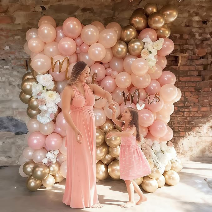 Double Stuffed Dusty Pink Balloons, 50pcs Double Stuffed Pearl Pink Beige Balloon Metallic Gold Balloons for Women Girls Boho Birthday Bridal Baby Shower Wedding Party