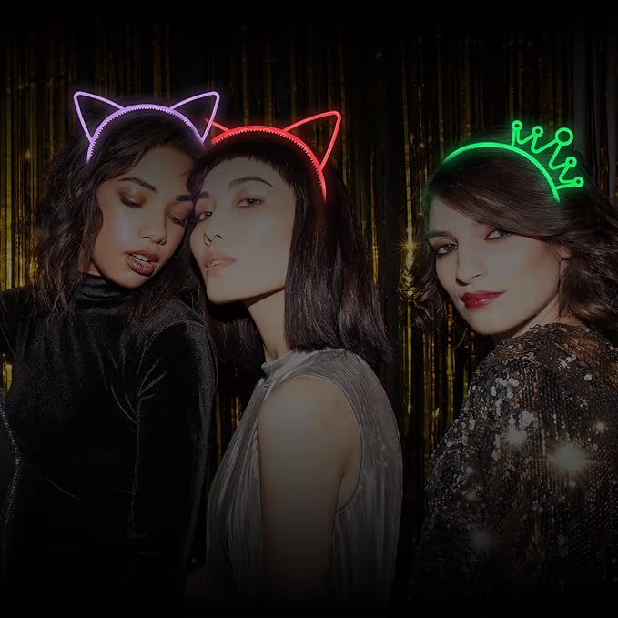 Glow in The Dark Party Supplies Cat Ear Crown Heads for Birthday Party Halloween Party