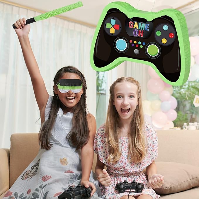 Video Game Controller Pinata with Pinata Stick and Blindfold for Boys Kids Birthday Party Decorations Video Game Party Supplies Carnival Activity Decorations