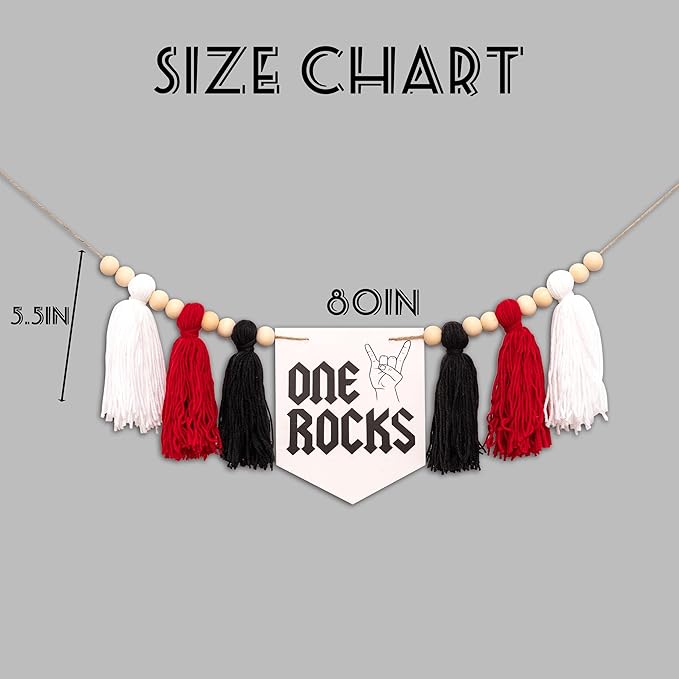 Gostman One Rocks High Chair Banner - Rock And Roll 1st Birthday Party Decorations,Black First Birthday Party Supplies (one rocks banner)