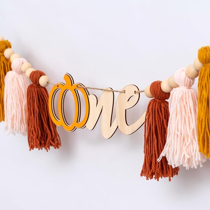 Gostman Pumpkin Tassel High Chair Banner - 1st Birthday Decorations, Fall Highchair Decor for First Birthday