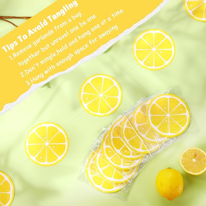 Duraaamo 8 Packs Lemon Party Banner Decorations Lemon Paper Garland Summer Paper Hanging Cutouts Summer Fruit Theme Banners for Wedding Birthday Baby Shower Party Supplies Decoration