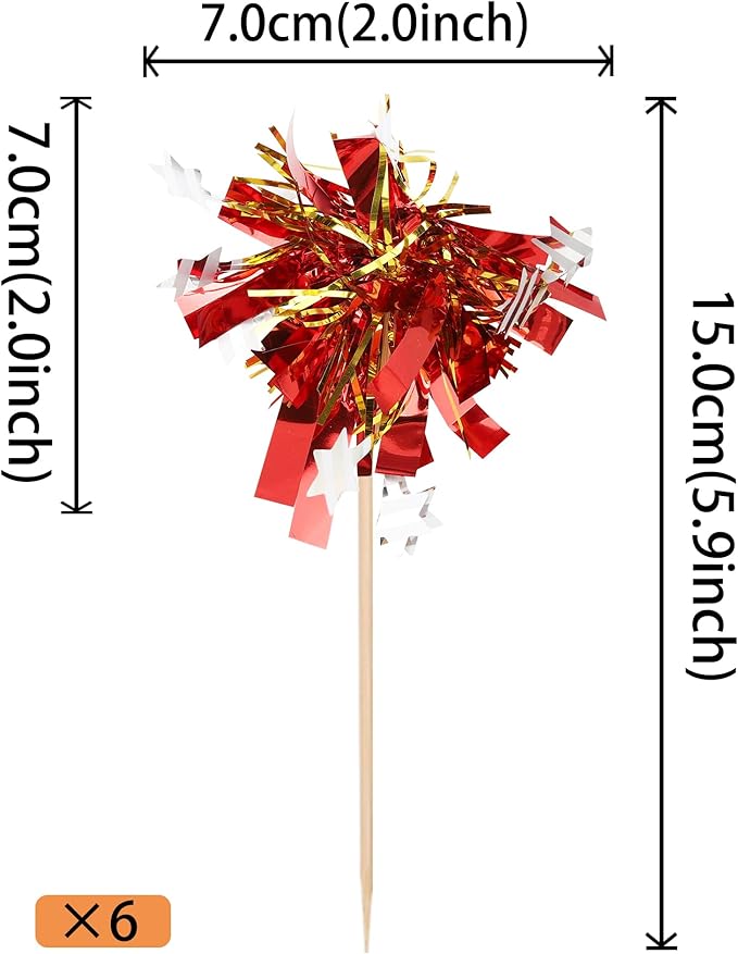 30 PCS Foil Firework Cupcake Toppers Happy Birthday Star Cupcake Picks Sparkle Tinsel Drink Stirrers Cocktail Fruit Toothpicks for Valentine's Day Wedding Birthday Party Decorations Supplies Red Gold