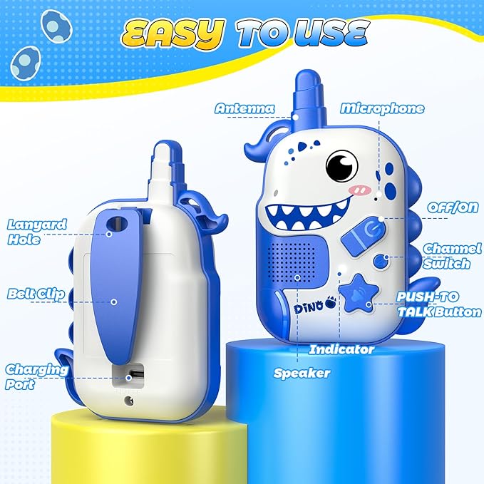 Rechargeable Walkie Talkies Toys for Boys: Dinosaur Toys Walkie Talkies for Kids 2 Pack Easter Birthday Gifts for 3 4 5-7 Year Old Boys Toy Age 4-5 6-8 Years Old 2 Way Radio Basket Stuffers