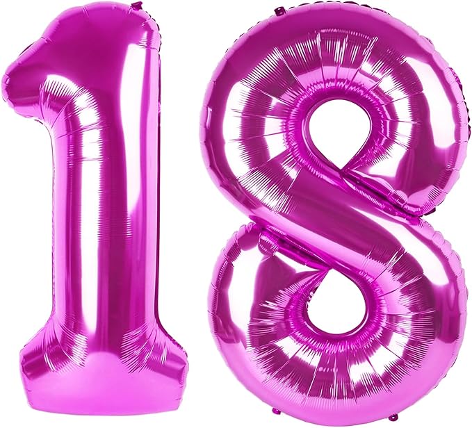 40 Inch Large 18 Balloon Numbers Rose Purple Big Foil Number Balloons Giant Helium Happy Birthday Party Decorations for Man and Women, Huge Mylar Anniversary Party Supplies