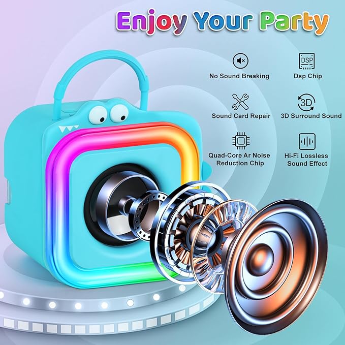 Mini Karaoke Machine for Kids with 2 Wireless Microphones - Toys Gift for Boys Girls Ages 4, 5, 6, 7, 8, 9,10,11,12+Year Old - Christmas, Birthday, Party Singing Gift (Blue)