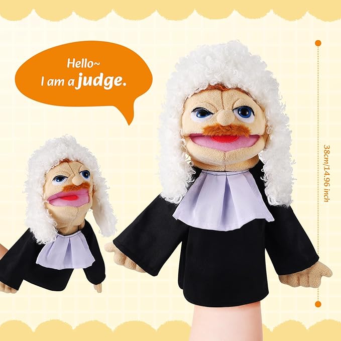 Role Play Hand Puppets Hand Plush Chef Doctor Fireman Pirate Detective Athlete Nurse Worker Hand Puppet Toys Puppets for Kids Storytelling Imaginative Pretend Play Teaching Preschool(Judge)