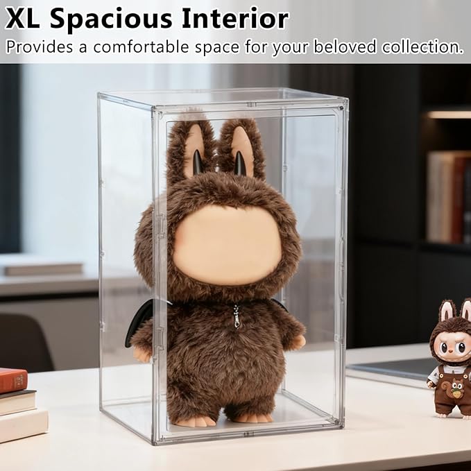 XL Display Case for Big Labubu POP MART Doll - with Magnetic Door, Acrylic Clear Dustproof Large Toy Showcase, Box Stackable Storage Cabinet - Compatible with 24 inch Oversized Plush Dolls