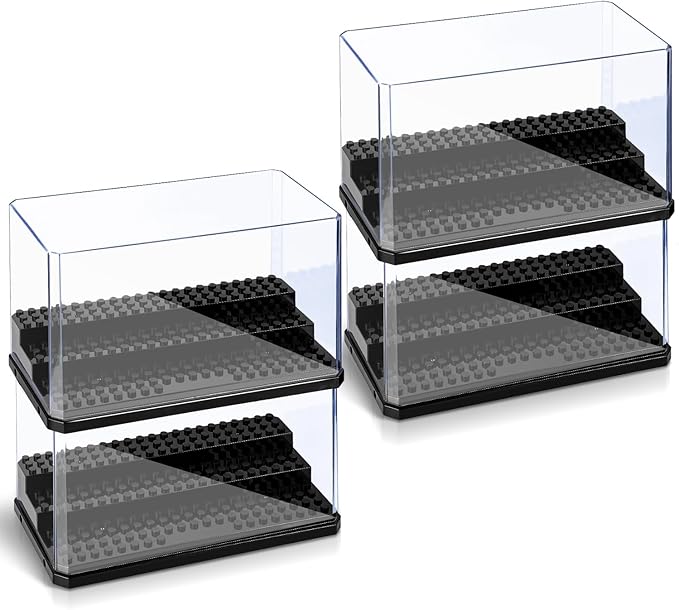 Medium-Sized Miniature Display Case for Figures, 4 Pack Building Block Display Cases for Collectibles, Acrylic Display Storage Box, Gift for Action Figure & Miniatures Toys Lovers
