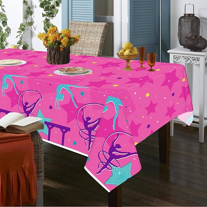3 Pieces Gymnastics Birthday Party Tablecloth Decorations, Gymnastics Theme Party Supplies Tablecovers, Gymnastics Table Cover for Your Little Dance Girls Kids Baby Shower, 51 x 86.5 Inch