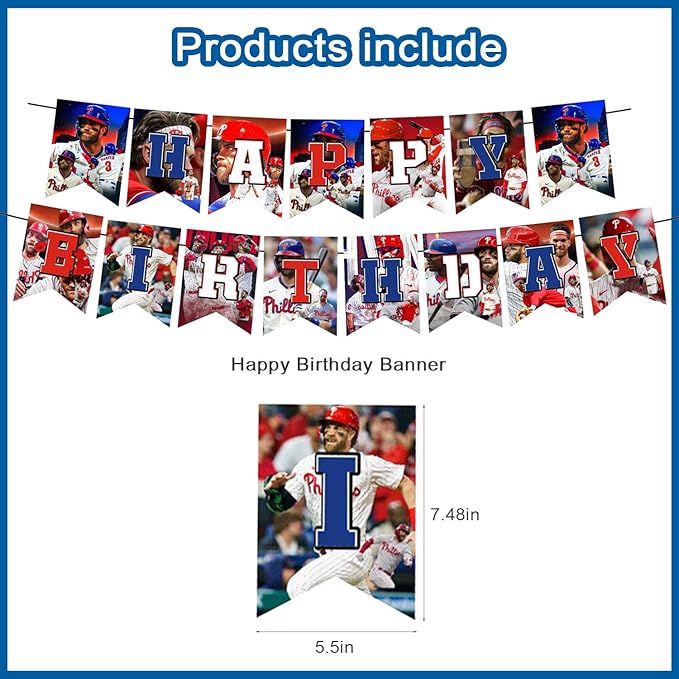 Bryce Harper Baseball Star Birthday Party Decorations, Themed Party Supplies with Banner, Cake Topper, Cupcake Toppers, Balloons for Kids Adults Kids Sports Party Decorations