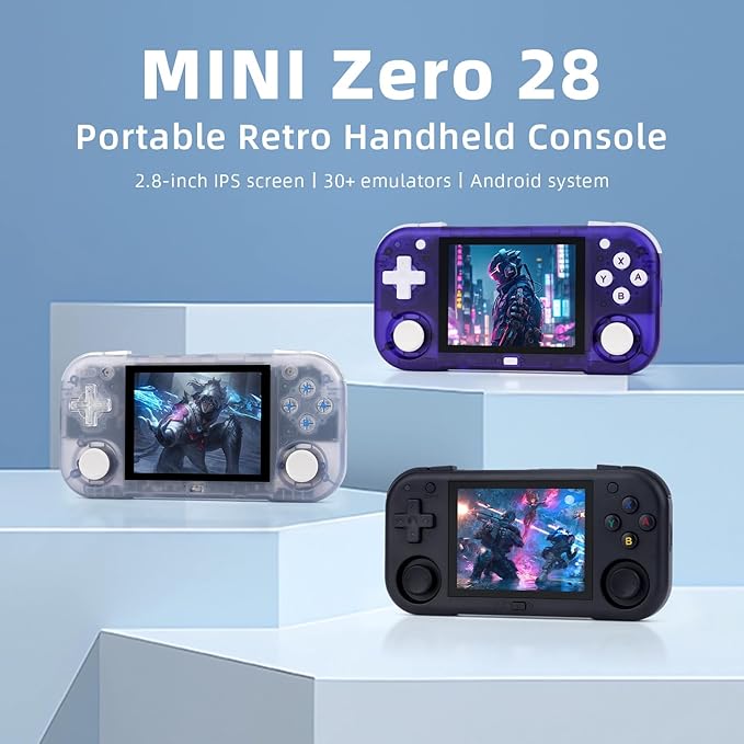 Mini Zero 28 Handheld Game Console, 5000 in 1 Games Mini Retro Video Console, 2.8-Inch IPS Screen,64GB TF Memory Memory,Built in 40+ Emulators,2900mAh Battery (Black 64G)