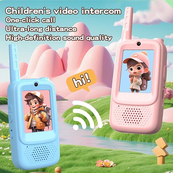 Children's Video Walkie-talkies, 2PCS Video Walkie-talkies for Children, Indoor and Outdoor Toys, Outdoor, Camping, Hiking for Boys and Girls, Ages 3-12 (Blue/Pink)