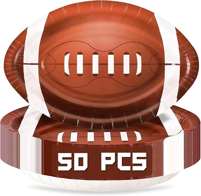 50PCS Football Shaped Disposable Paper Plates, Large 11.8in Football Party Plates, Football Theme Party Supplies, Sports Game Birthday Party Decorations, Touchdown Party Decoration
